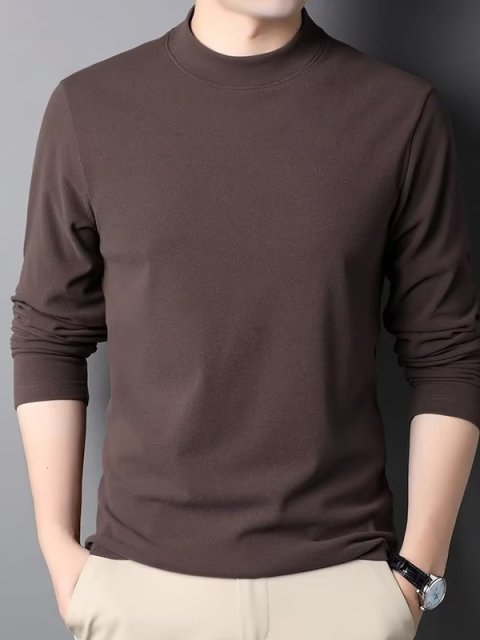 L44569 Half-high collar brushed bottoming shirt men&#039;s mid-collar long-sleeved T-shirt sweater autumn and winter double-sided velvet German velvet thermal underwear