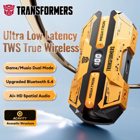 TRANSFORMERS TWS Gaming Earphones Hifi Stereo Sound Music Game Earbuds Dual Mode Low Latency HD Call Headphones TF-T51