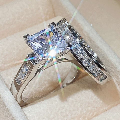 Fashion women ring designer ring square diamond inlaid zircon ring jewelry