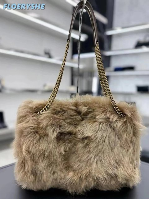 Chain shoulder handbag large capacity plush womens bag autumn and winter womens party bag 241206