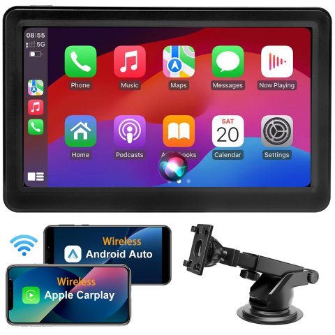7 inch HD Car Stereo Wireless Carplay Screen for Car, Wireless Android Auto Screen, Car Audio Receivers with Voice Control, Mirror Link, Bluetooth, FM, GPS Navigation