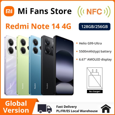 Global Version Xiaomi Redmi Note 14 4G NFC MediaTek Helio G99-Ultra 108MP AI Camera 5500mAh 6.67&quot; 120Hz AMOLED Display