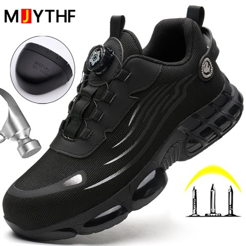Indestructible Breathable Rotating Button Safety Shoes Men Sneakers Steel Toe Anti-smash Anti Puncture Work Boots 9365