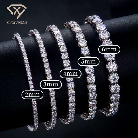 Wholesale Mens and Womens S925 Sterling Silver Tennis Chain Bracelet VVS Lab Moissanite Mossanite Hip Hop Style for Gifts