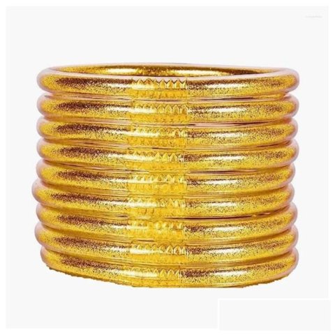 Bangle 9Pcs/Set Glitter Jonc Buddhist Bracelet Pseras Pan De Oro Buddha Girls Jelly Bracelets Soft For Drop Delivery Otqxl