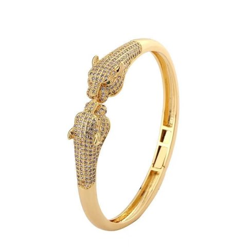 Designer Green Eyed Leopard Bracelet for Women 18K Gold Plated with AAA Zircon Hip Hop Personality Opening Cheetah Bracelet Global Wholesale