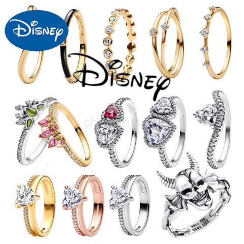 2025 Hot Selling Disney New High-End Heart-Shaped Ring Set Suitable for Original Pandora Rings Womens Holidays Jewelry Gifts W20250719