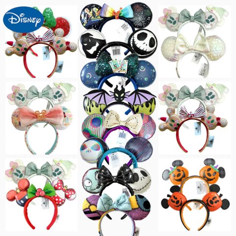 Disney 2pcs Disney Gingerbread Mickey Minnie Headband Adults/Child Disneyland PU Leather Bow Ear Women Christmas Gifts W250701