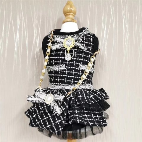 Autumn and Winter New Pet Korean Little Chanel Style Clothes Two-Piece Cat Dress