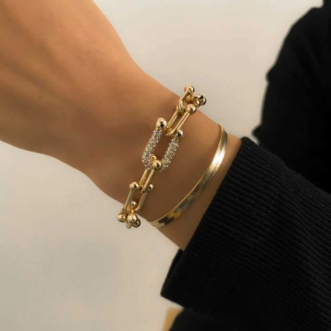 2Pcs/Set Fashion Statement Trendy Bracelet Stacking Sparkling U Link Crystal Bracelet Jewelry Gift for WomenXJ250513