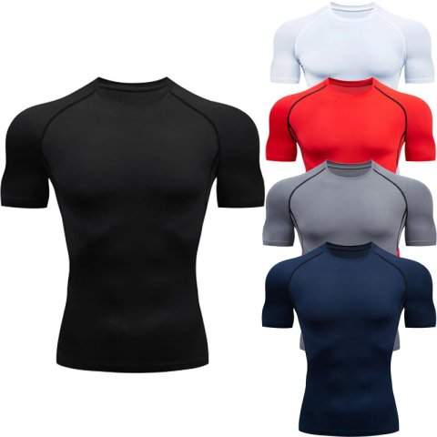 Compression Shirt Summer Mens TShirt White Short Sleeve Breathable Quick Dry Fitness Top Sports Long 241108