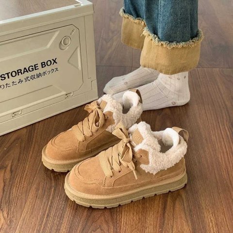 Winter New Style Wens Lace-up Round Toe Low-top Plush Thick-soled Nonslip Boots Fion Designer Wens Vcani Shoes Z241208