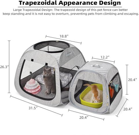 Portable Cat Playpen, Trapezoidal Design for Better Standing, Foldable Pet Tent for Indoor and Outdoor Use of Kitten and Puppy, Dog Play Enclosure, Cat Houses Condos