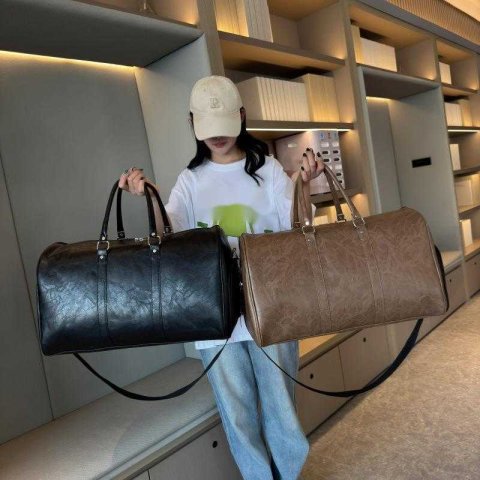 Large Capacity Travel Bag Dry and Wet Separation Independent Shoe Compartment Pu Texture Solid Color Versatile Mens and Womens Sports and Fitness Bag