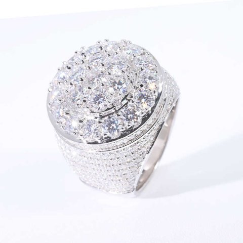 Hip Hop Style Iced Out Ring Round Brilliant Cut VVS Moissanite Gold Plated Sterling Silver Ring For Men