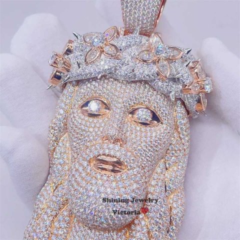 Pendant necklace Rose Gold Plating Over 925 Silver 4 Large Size Fully Iced Out Moissanite Diamond Jesus Piece Hip Hop