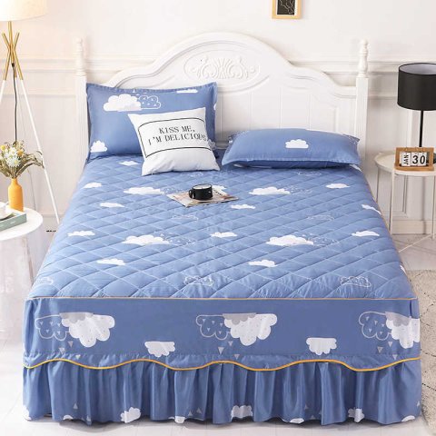 Beautiful quilted bed skirt single mattress protector cover H251014