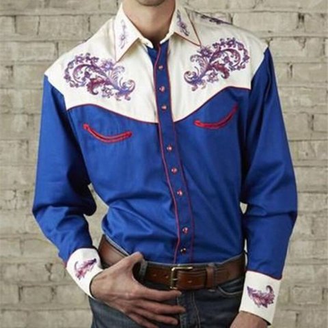 Spring Autumn Men&#039;s Fashion 3D Printing Shirt Western American Style Pattern Embroidered Loose Long Sleeve Shirts For Men