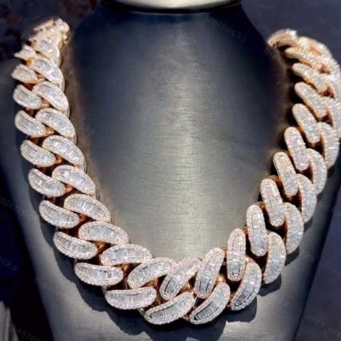 20mm 25mm Cuban Chain 925 Sterling Silver Baguette Gold Plated Hiphop VVS Miami Moissanite Cuban Chain