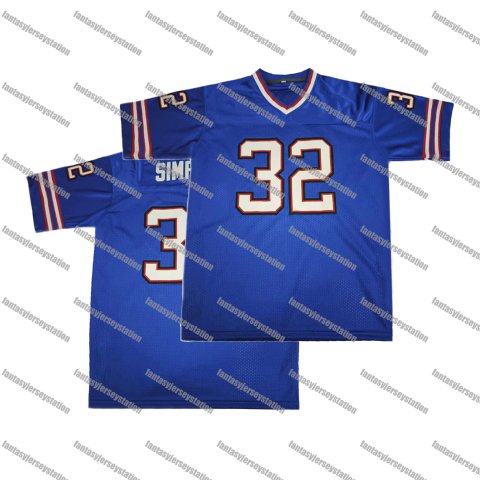 IN STOCK Men&#039;s 32 Blue Simpson Polyester Football Jersey, V-Neck Short Sleeve Sports Top, Loose Fit for Soccer, Cycling, Everyday & Athletic Activities Embroidered S-3XL