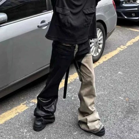 RO Style Ribbons Patchwork Gradient Stacked Wax Pants Unisex Straight Strtwear Baggy Y2K Flare Jeans Oversized Loose Cargos X250514