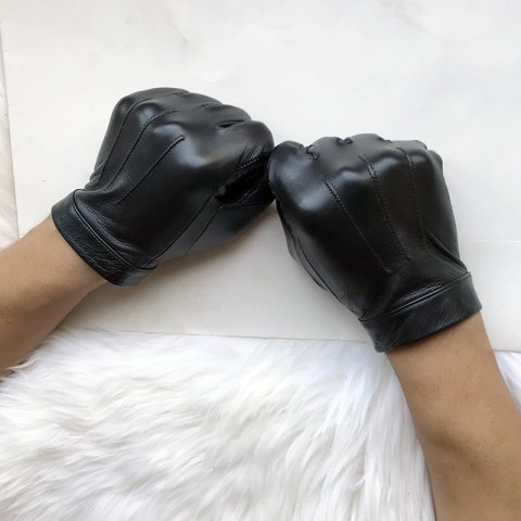 Men&#039;s Unlined Luxury Leather Gloves Women&#039;s Short gloves Wrist Button Goat Leather Winter Warm Driving Touch Screen Fit Gloves Femal Black glove
