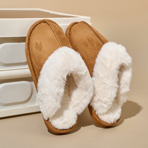 Free Shipping 2025 Autumn Winter New Design Home Plush Flat Slippers Unisex Indoor Outdoor Warm Cotton Slippers Large Size 30-47 Brown Hot Sale