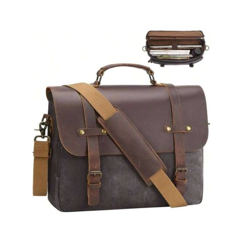 Mens Messenger Waxed Canvas Laptop Briefcase 15.6&quot; Crossbody Bags Satchel Bag