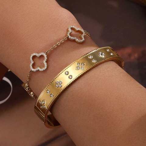 luxury ZAKOL 2 Pieces Stainl Steel Bracelet Bangles Shiny Zircon Hollow Flower Wens ryday Accories S250905