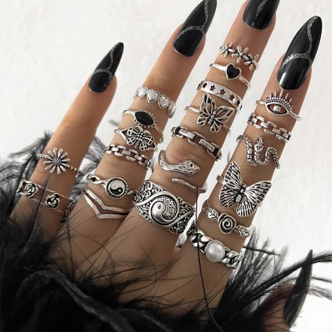 21Pcs Vintage Gothic Rings Set For Women Retro Butterfly Snake Eye Charm Finger Ring Female Punk Fashion Party Jewelry 250812