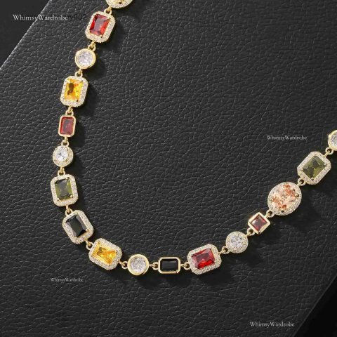 Multi Color Gemstone Beaded Necklace Rainbow Motley Choker Women Jewelry moissanite Tennis Gold Colorful Gem Stone Men Chain gift