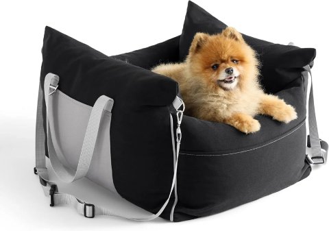 Small Dog Car Seat Waterproof Dog Booster Seat for Car with Storage Pockets, Clip-On Safety Leash and Thickened Memory Foam Filling, Pet Travel Carrier Bed