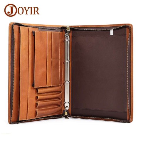 JOYIR Genuine Leather Portfolio Case Men Women Multi Pocket Padfolio Cover Bussiness Document A4 Organizer 12.9&quot; Ipad Holder