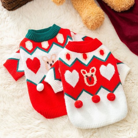 Autumn and winter dog clothes, New Year&#039;s Christmas teddy bear pullover sweater, New Year pullover sweater