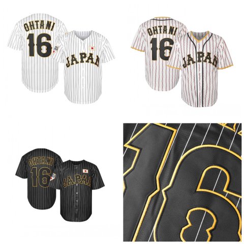 IN STOCK Mens Japan #16 OHTANI Baseball Jersey Embroidered Jersey White Black Stiched Nmae Number