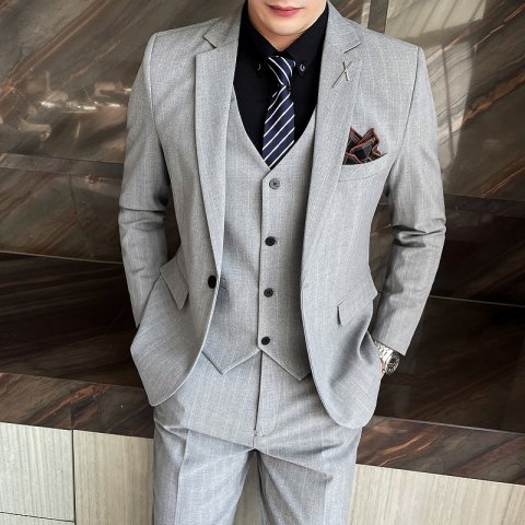 H340 Men&#039;s suit Korean style slim fit casual striped small suit business