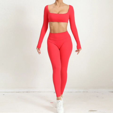 Active Sets Sport Crop Top Leggings Set Women Sportswear Push Up Gym Yoga Clothing 2024 Tracksuit Outfit For Woman Activewear Red Blue