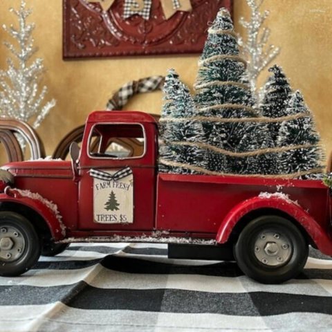 Christmas Decorations Vintage Red Truck Decorative Ornaments With Mini Tree Retro Farmhouse Crafts For Holiday
