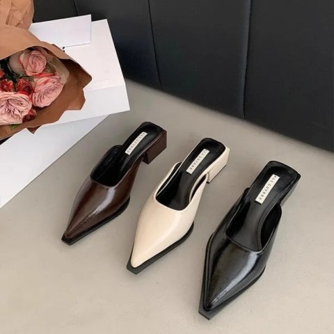 Summer Mid Heel Slippers Close Toe Outdoor Mules Casual Pumps Street Style Woman Sandals Slip on Half Slippers Loafers Shoes 240924