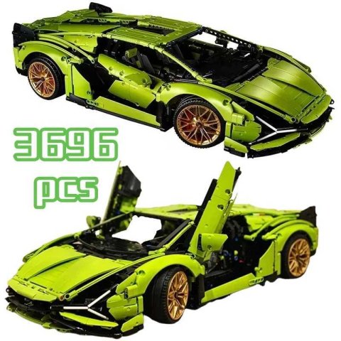 Blocks 2024 New Technology Sports Car Building Blocks Green Lamborghini Models Famous Vehicle Assembly Blocks Childrens Toys Adult GiftsY2411066P9N