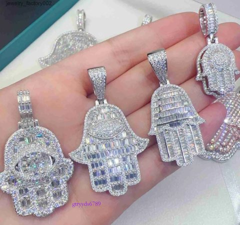 Hip Hop Jewelry Sterg Sier VVS Moissanite Iced Out Hamsa Hand Pendant for Men Pass Dias Tester with GRA Certificate
