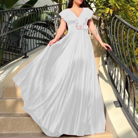 European and A women&#039;s V-necaf edge skirt dress dress dress dress