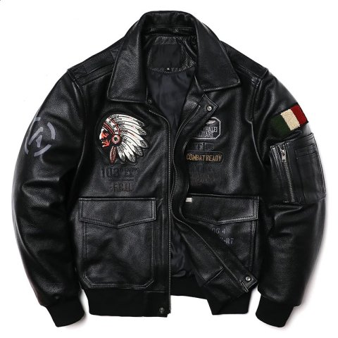 India Embroidered Leather Jacket Mens Denim Motorcycle Air Force Pilot Clothing Flight Suit 240816