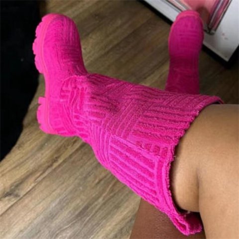 Brand 2023 New Thick-soled Thick-heeled Warm Women&#039;s Towel Cotton Motorcycle 36-43 Boots Women