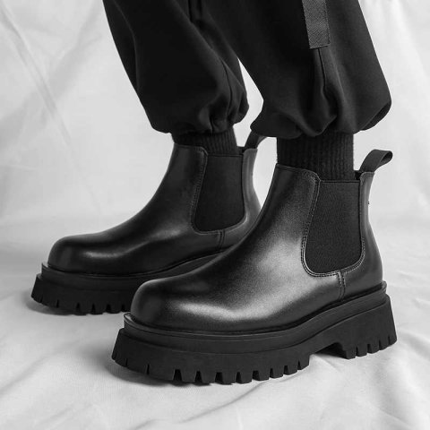High Quality Fi Mens Boots Black Boots Fi Casual British Style Thick Bottomed Mid-top Chelsea Boots Large Size 38-45XJ241212