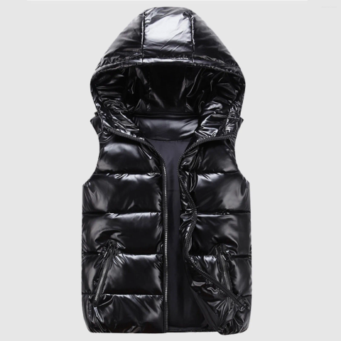 Women's Vests Autumn Winter Women Padded Shiny Vest Jacket Solid Zipper Hooded Bubble Coat With Pocket Lightweight Sleeveless Outerwear