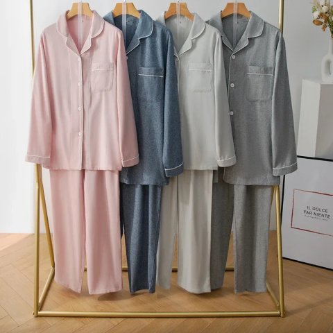 Autumn and Winter Multi Color Cotton Brush Solid Smooth Warm Thick Trouser Sleepwear Set Couple Home Clothing 241112