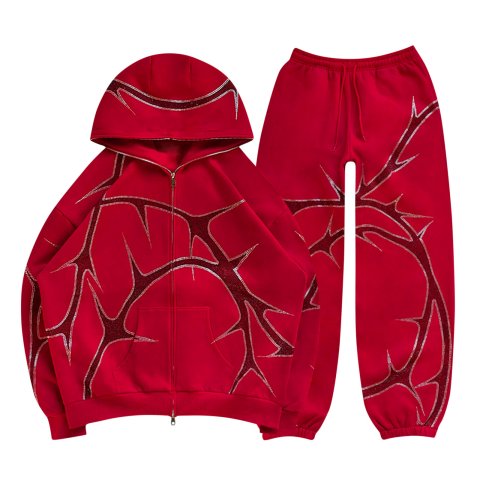 2024 New Street Unisex Autumn/Winter Fashion Dia-Ig Full Zip Hoodie Jacket Elastic Waist Pants Two Piece Set
