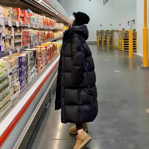 Black Winter Womens Down Puffer Jackets Baggy Thickening Warm Oversize Clothing Boutique Clothes Cotton Medium and Long Coats 240824