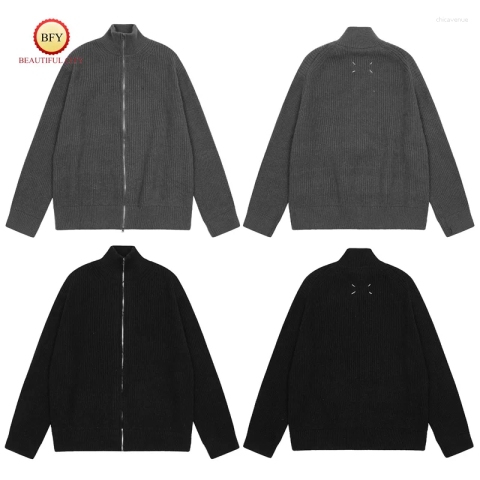 Men&#039;s Sweaters 24ss Solid Brand Zipper High Neck Knit High-end Sweater Winter Mens Womens Grey Black Woolen